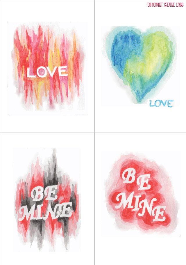 Free Watercolor Valentine card Printables