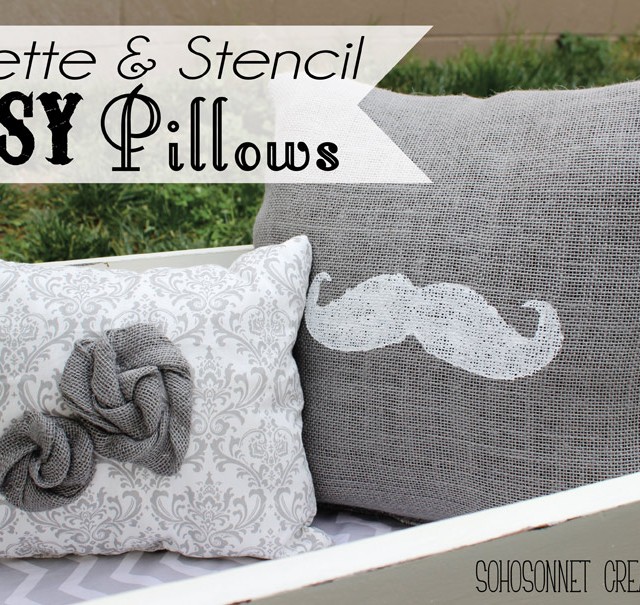Stencil Burlap Rosette Pillows