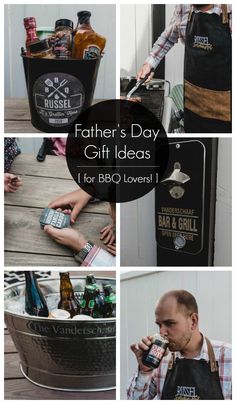 Great personalized gifts for BBQ Lovers! Love all of these great gift ideas, and the idea to fill a gift basket or bucket with spices, sauces, or aprons for Father's Day! The perfect way to celebrate with Dad! Ideas include a party bucket, beer glass, personalized deck of cards, BBQ apron, and bottle opener. #Fathersday #gift #Dad #Father #birthday #Grilling #BBQ #summer