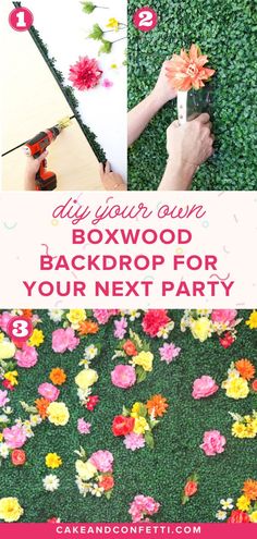 DIY Boxwood Backdrop For Your Next Party | Party Ideas & Party Decorations - Whether you’re hosting a wedding, birthday party or baby shower, this elegant boxwood backdrop is the key to making your party epicly elegant & unique! Click through for the full tutorial! Boxwood Backdrop photo booth | elegant party decorations | diy party decorations | Cake & Confetti | diy party backdrop | elegant party backdrop #partydecorations #partybackdrop #partyideas #diypartyideas