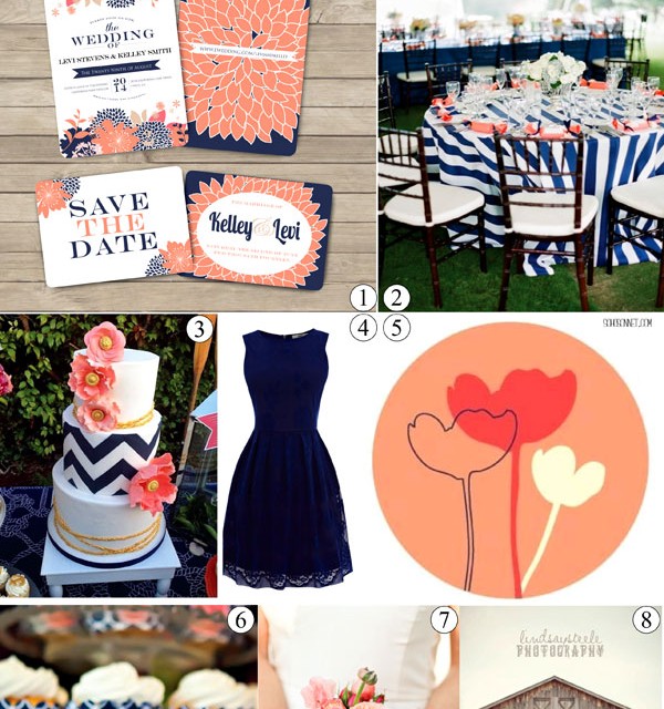 Navy and Coral Wedding Inspiration Mood Board
