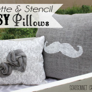 Easy Stencil Burlap & Rosette Pillows
